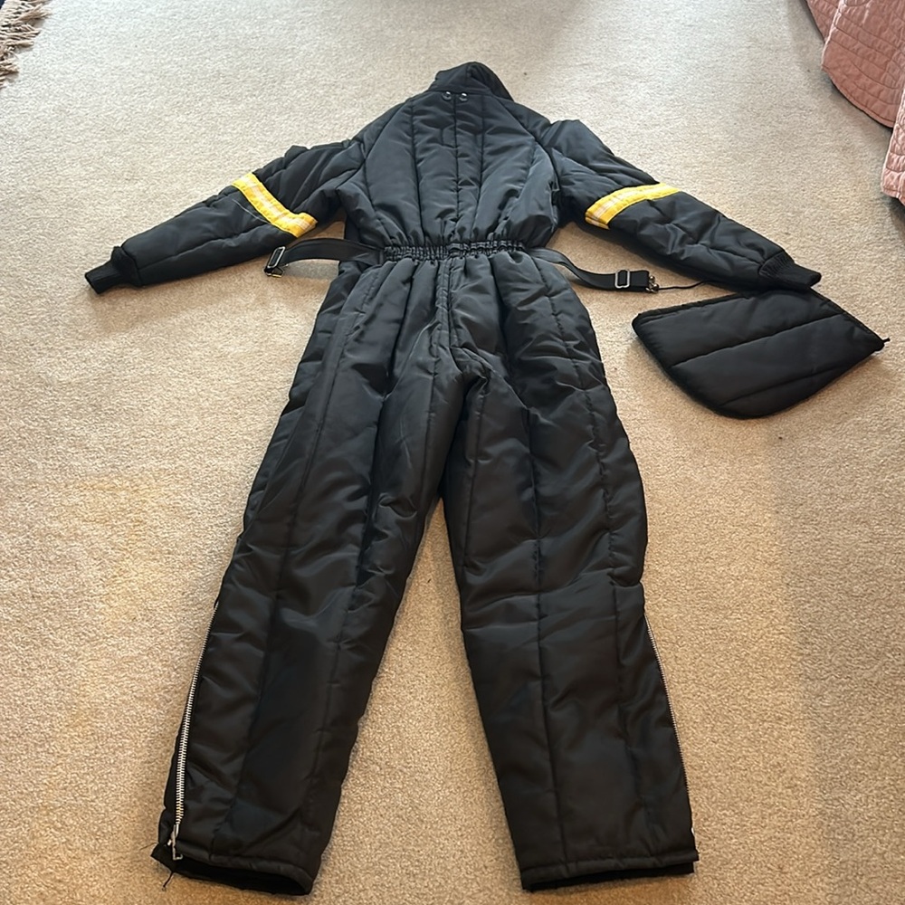 VTG 70s Insulated Snowmobile Suit Ski Full‎ Zip Ladies M JCP Black & Yellow - Picture 7 of 12